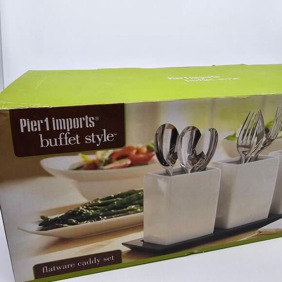 Pier 1 Imports Vintage Retired Buffet Style Flatware Caddy 4 pc Set NEW NIB - Picture 2 of 9